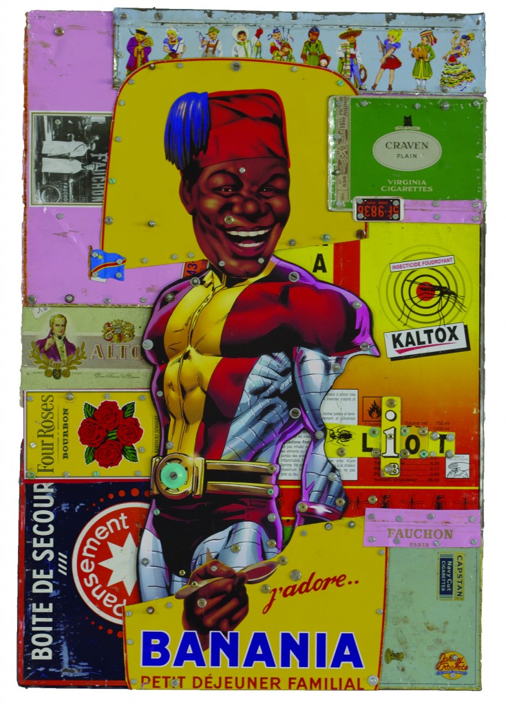 JOHNNY ROCKET L’AFRICAIN 2009, 64 x 44 cm Assemblage bois, collage sur boîte métallique